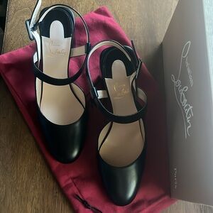 New Christian Louboutin Alina 85 Alina leather slingback pumps block heels 38.5